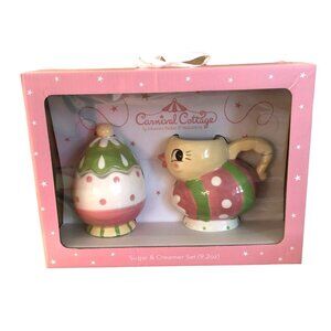 Johanna Parker Carnival Cottage Cream and Sugar Set Egg Chick Easter Decor NEW